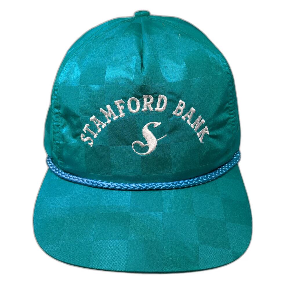 San Sun 5 Panel Blue Hat Vintage Checkered Rope Stamford Bank Embroidered Logo